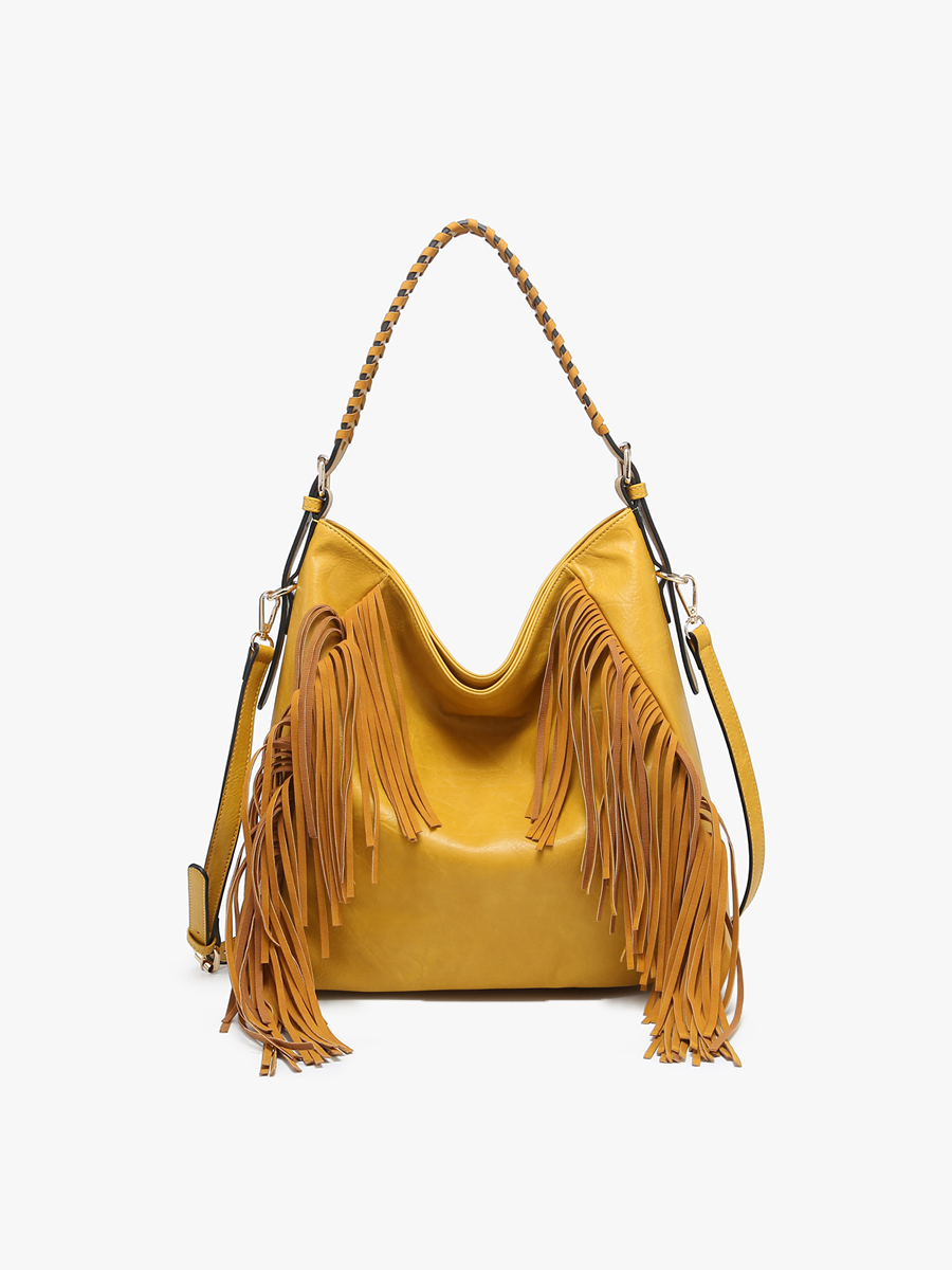 Sav Distressed Hobo Bag w/ Fringe Detail