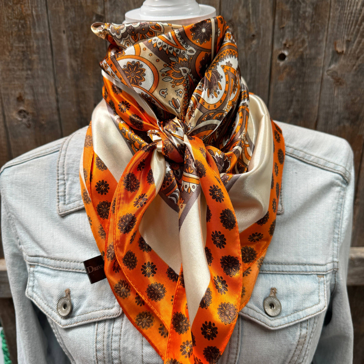 Orange and Cream Giant Paisley Wild Rag - Western Scarf