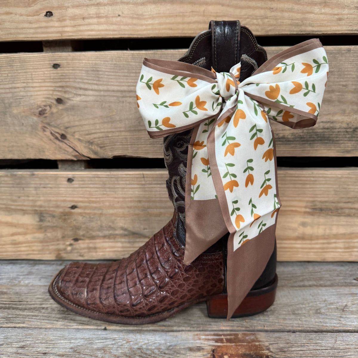 Tan and Cream Western Skinny Mini Wild Rag Scarf