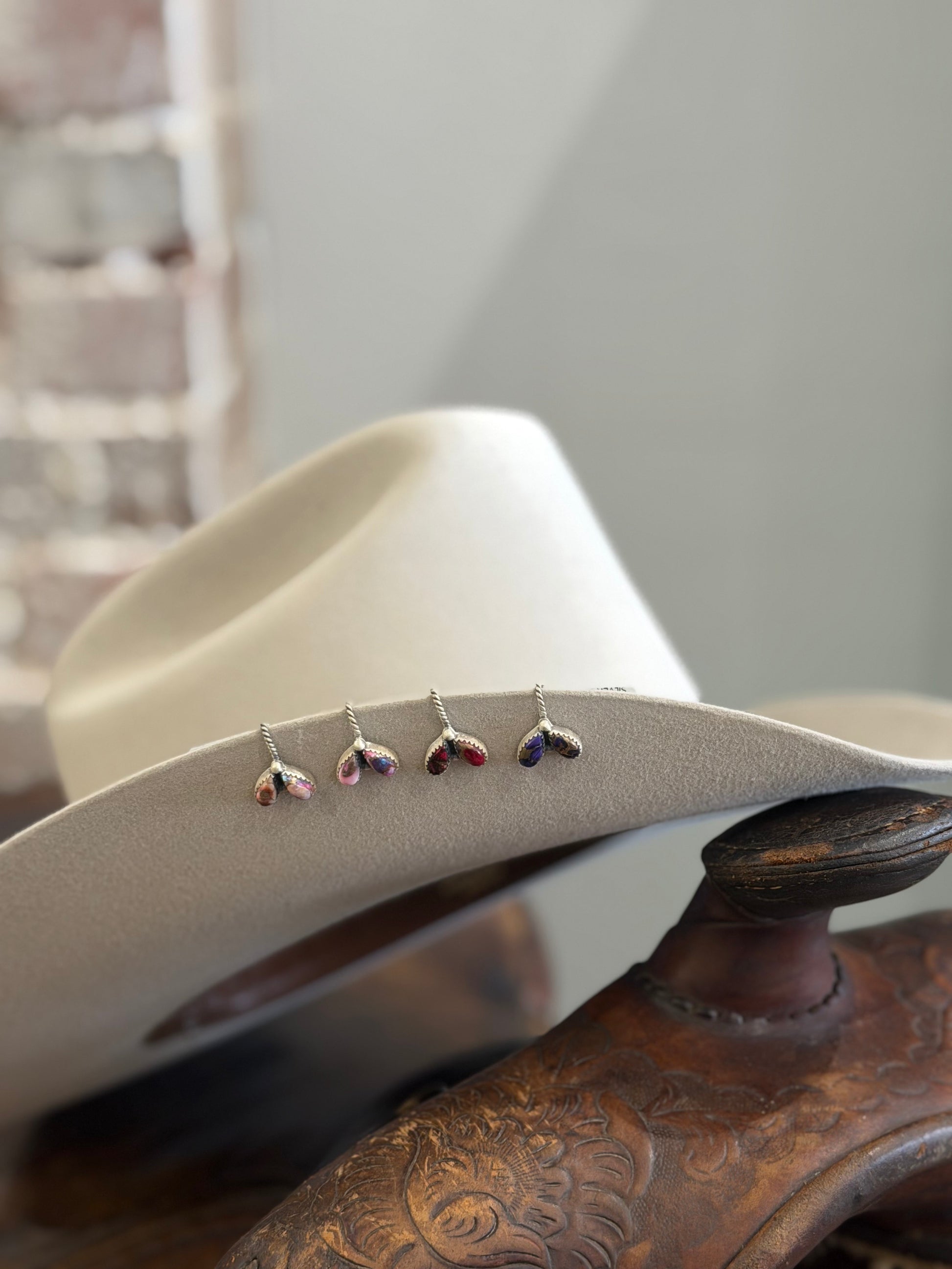 Sterling Silver & Stone Brim Clips