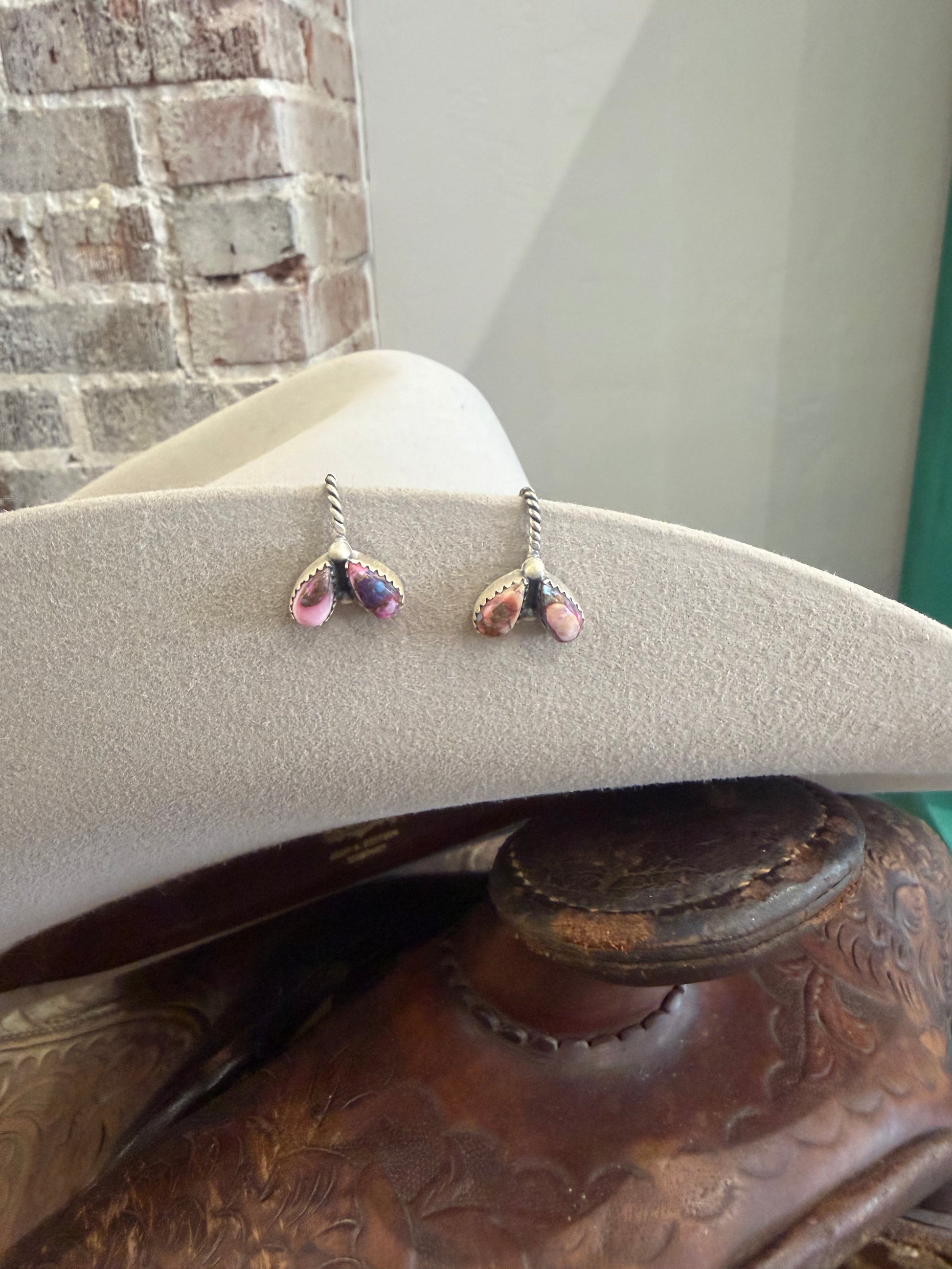 Sterling Silver & Stone Brim Clips