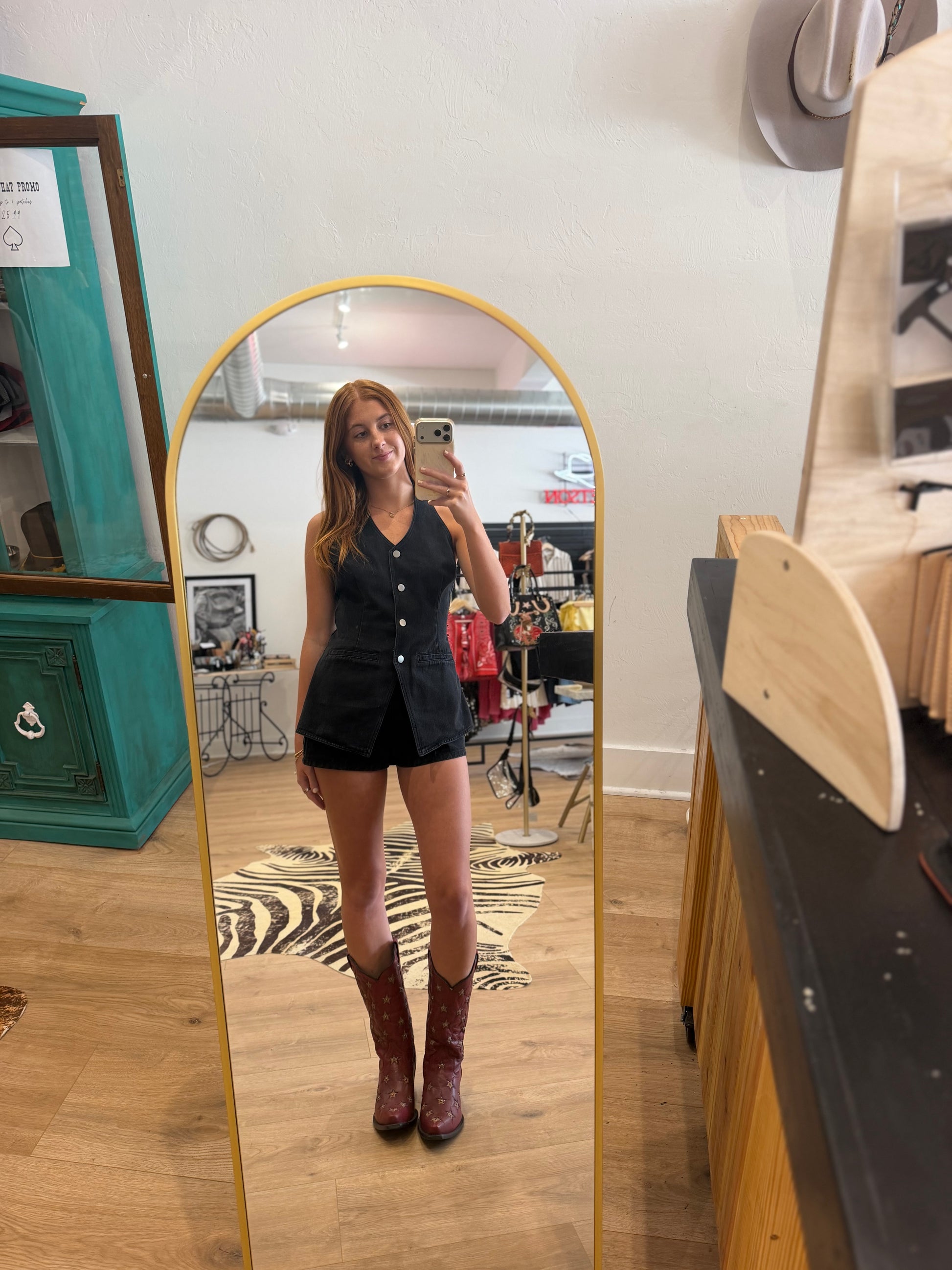 Black Denim Vest-Style Romper