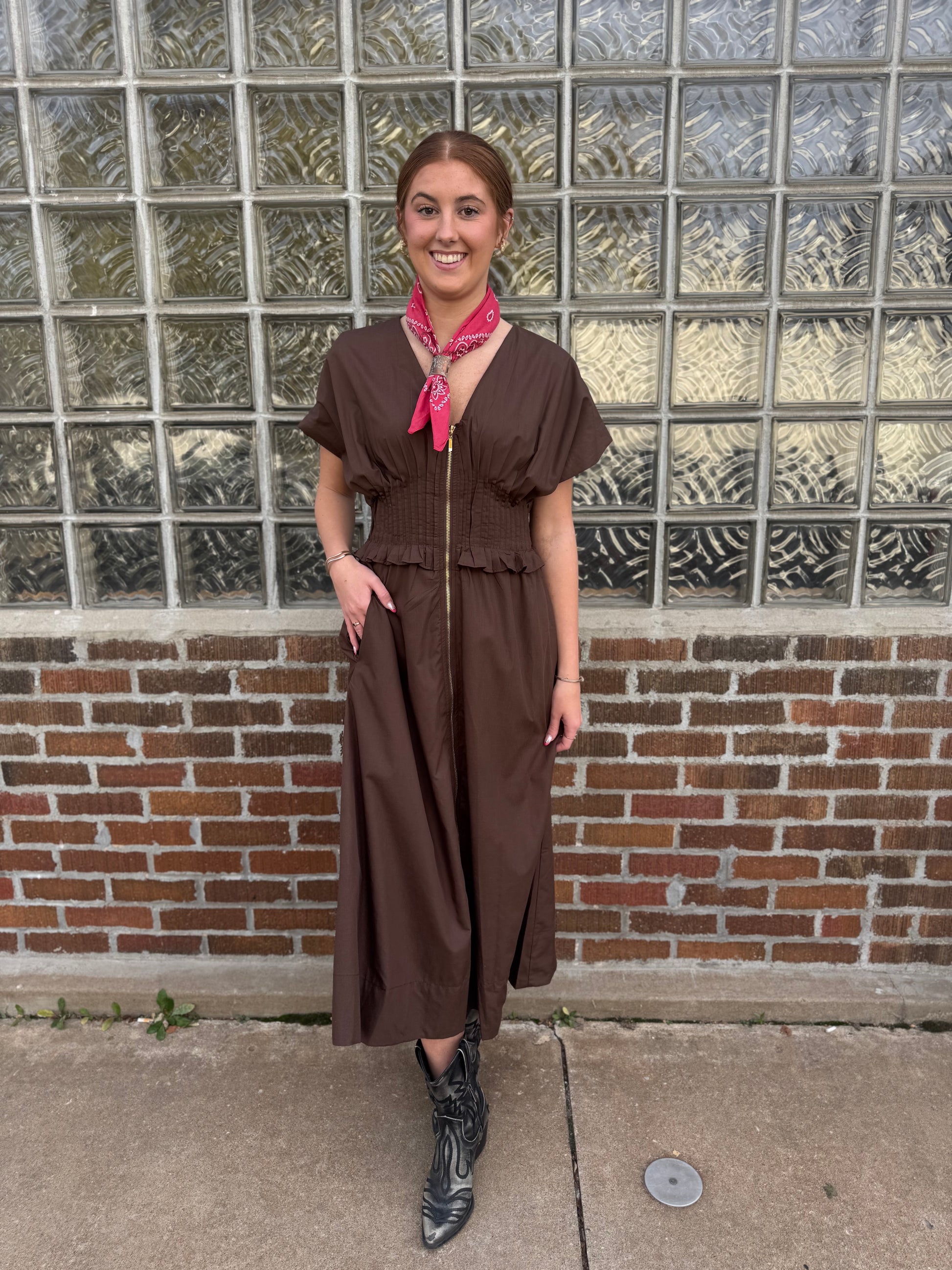 Brown Derby Zip Dress