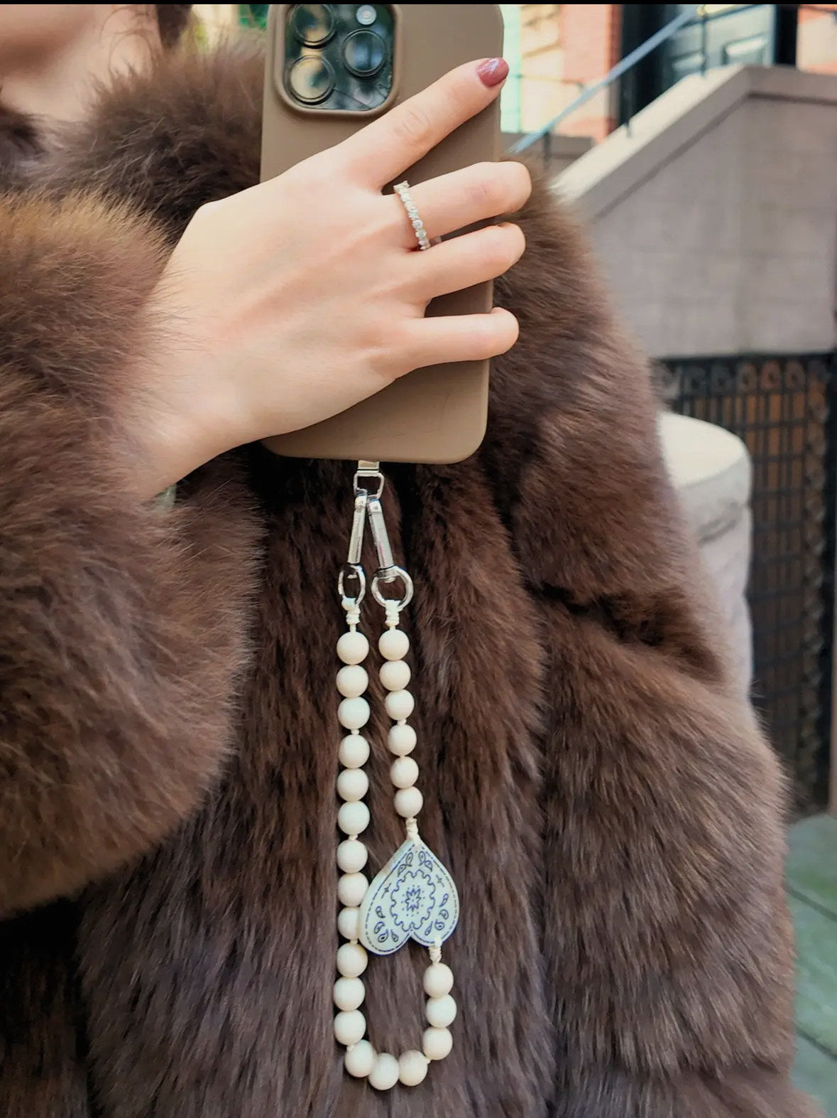 Hand Painted Paisley Heart Bracelet Phone Chain