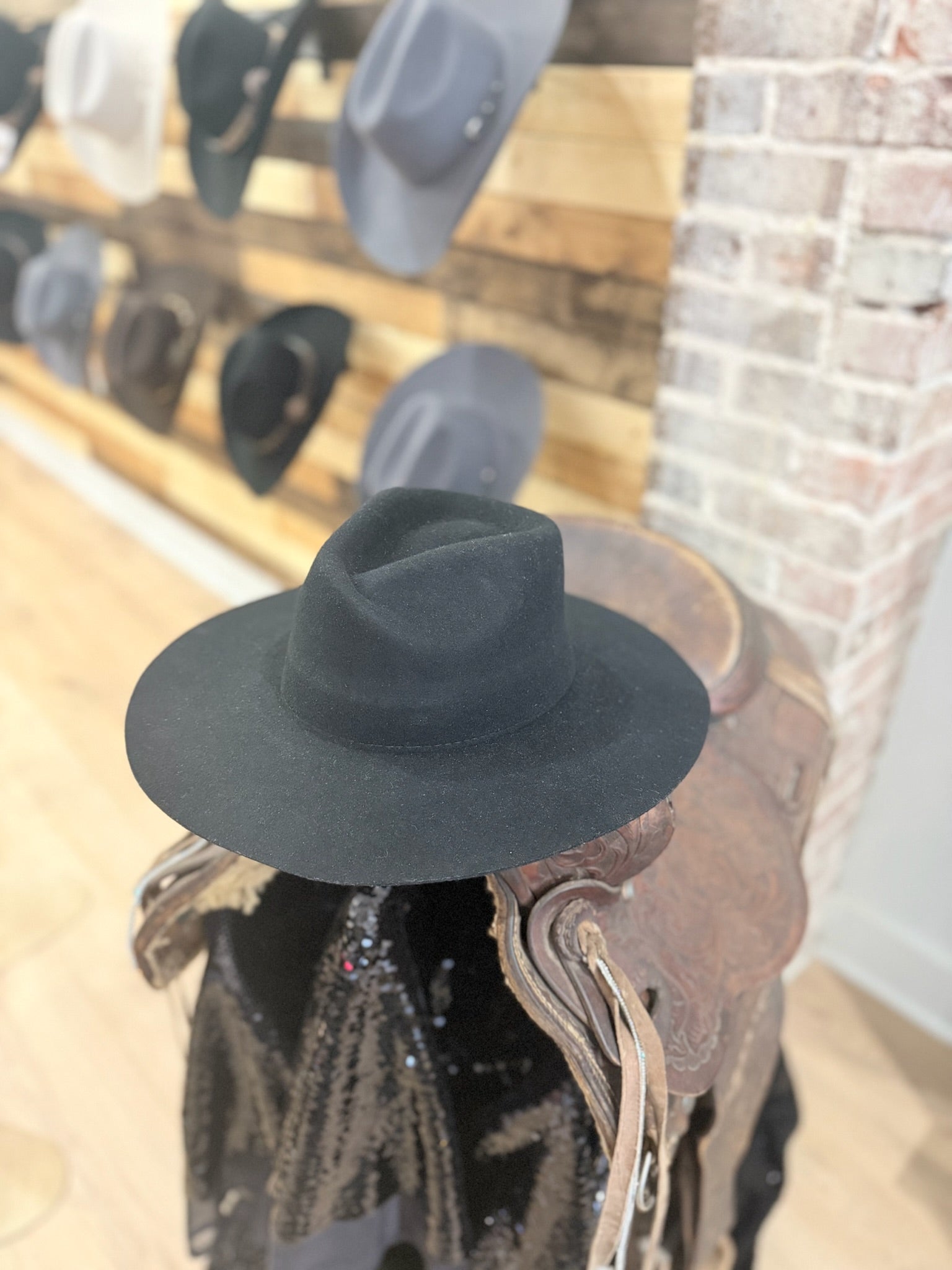 *CLEARANCE HAT* Custom Shaped Black Felt Fedora