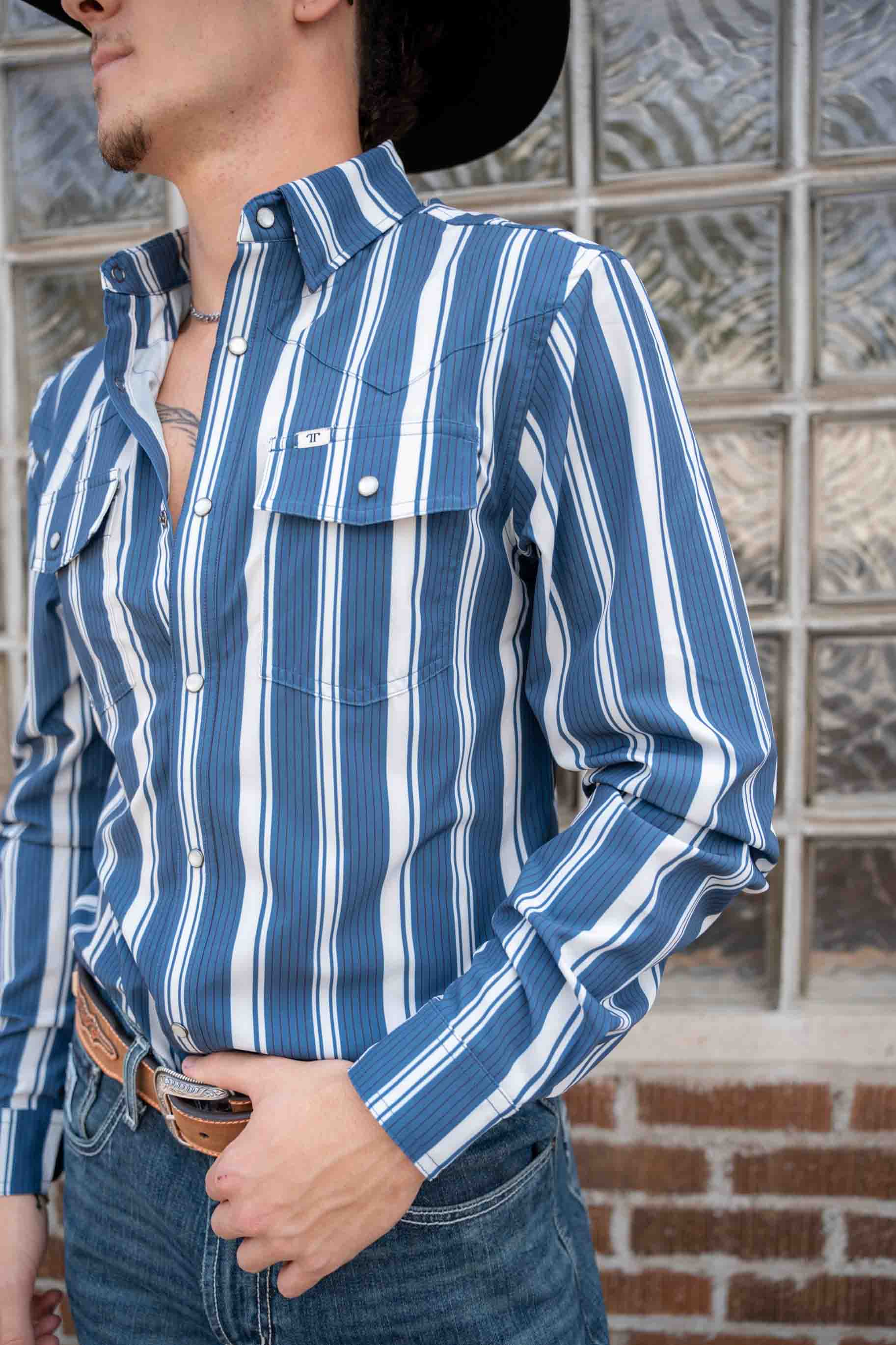 The Atlas In Blue - Long Sleeve Snap Shirt