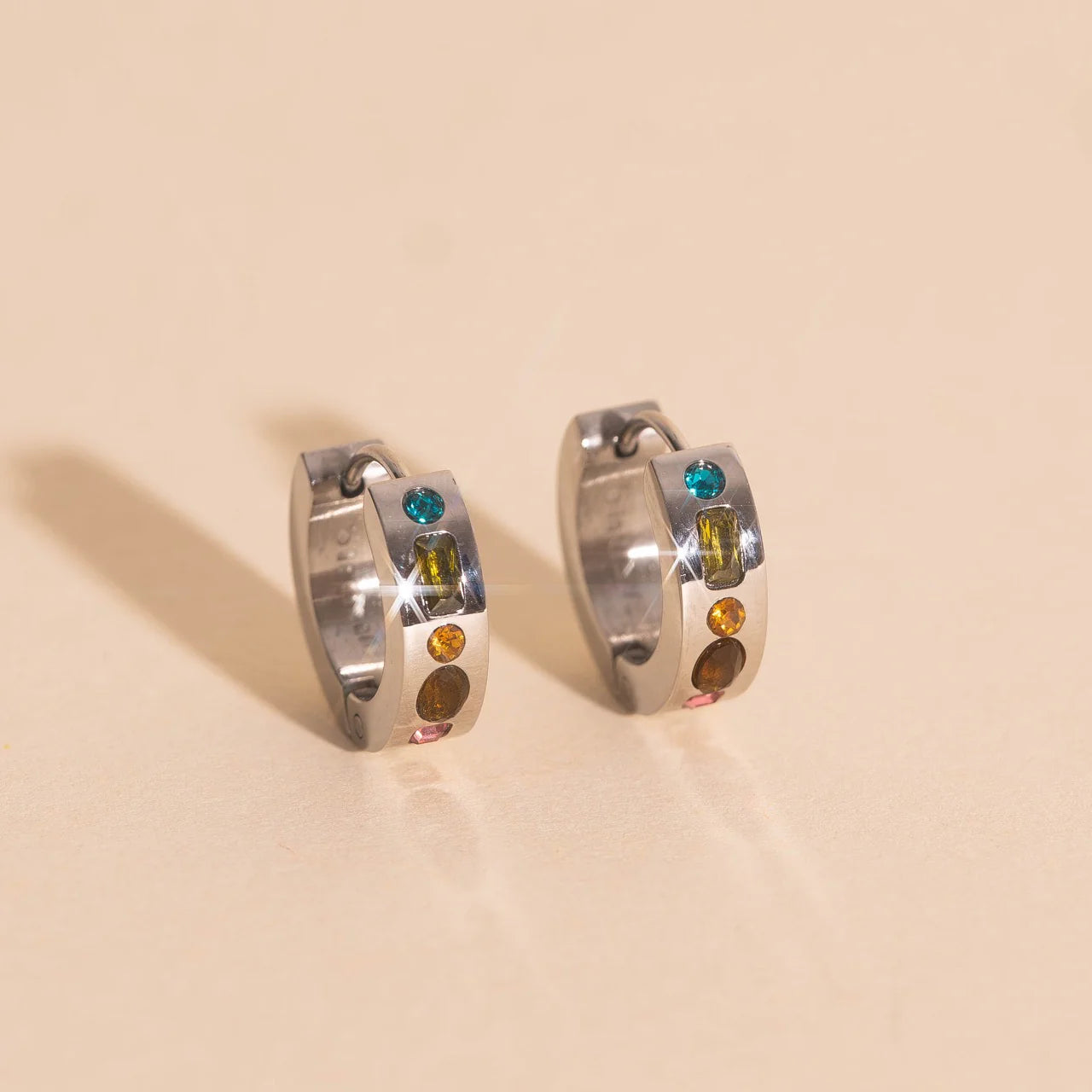 Gemstone Chunky Huggie Hoop Earrings