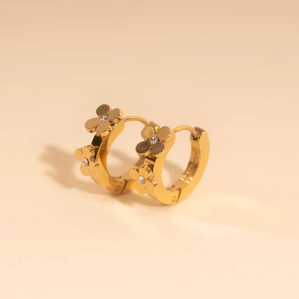 Crystal Flower 3D Huggie Hoop Earrings