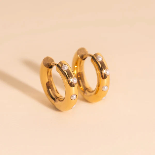 Pearl Chunky Rounded Huggie Hoop Earrings