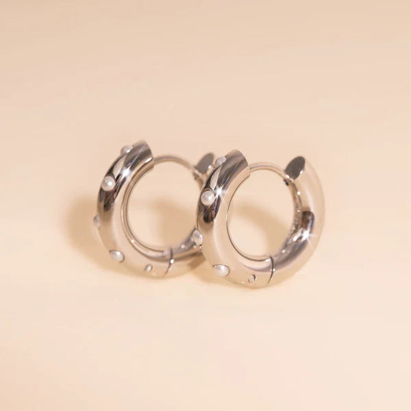 Pearl Chunky Rounded Huggie Hoop Earrings