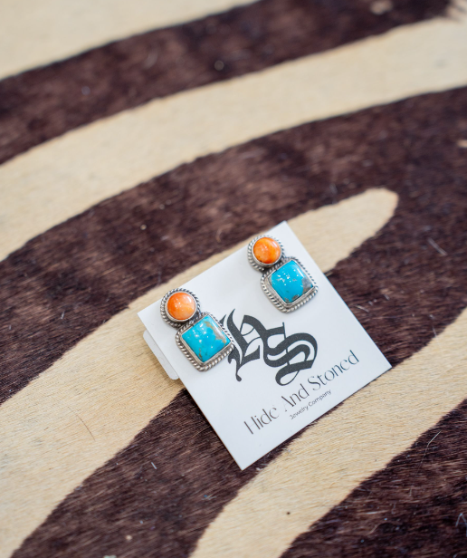 Spiny & Turquoise Post Earrings