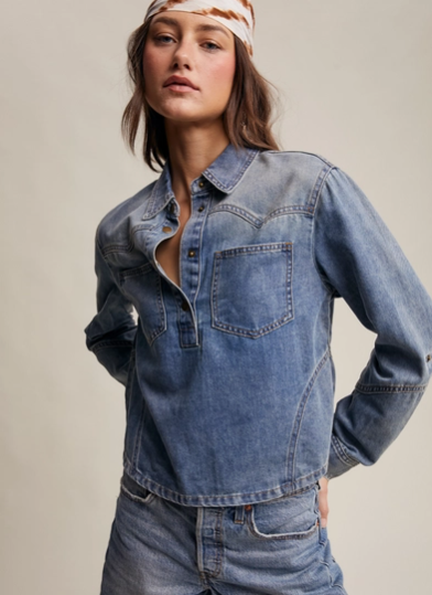 Denim Popover Top