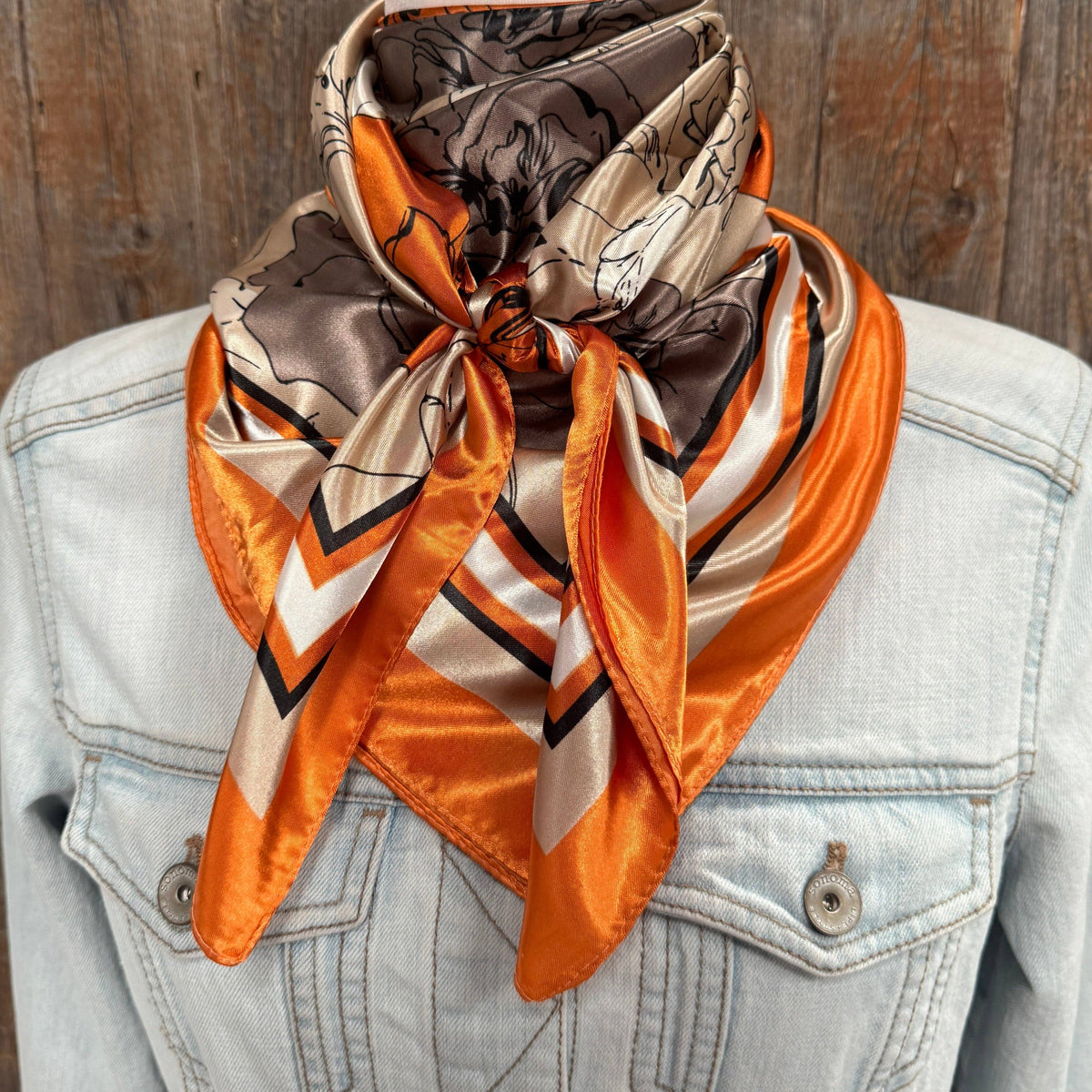 Burnt Orange and Brown Roses Wild Rag - Western Scarf
